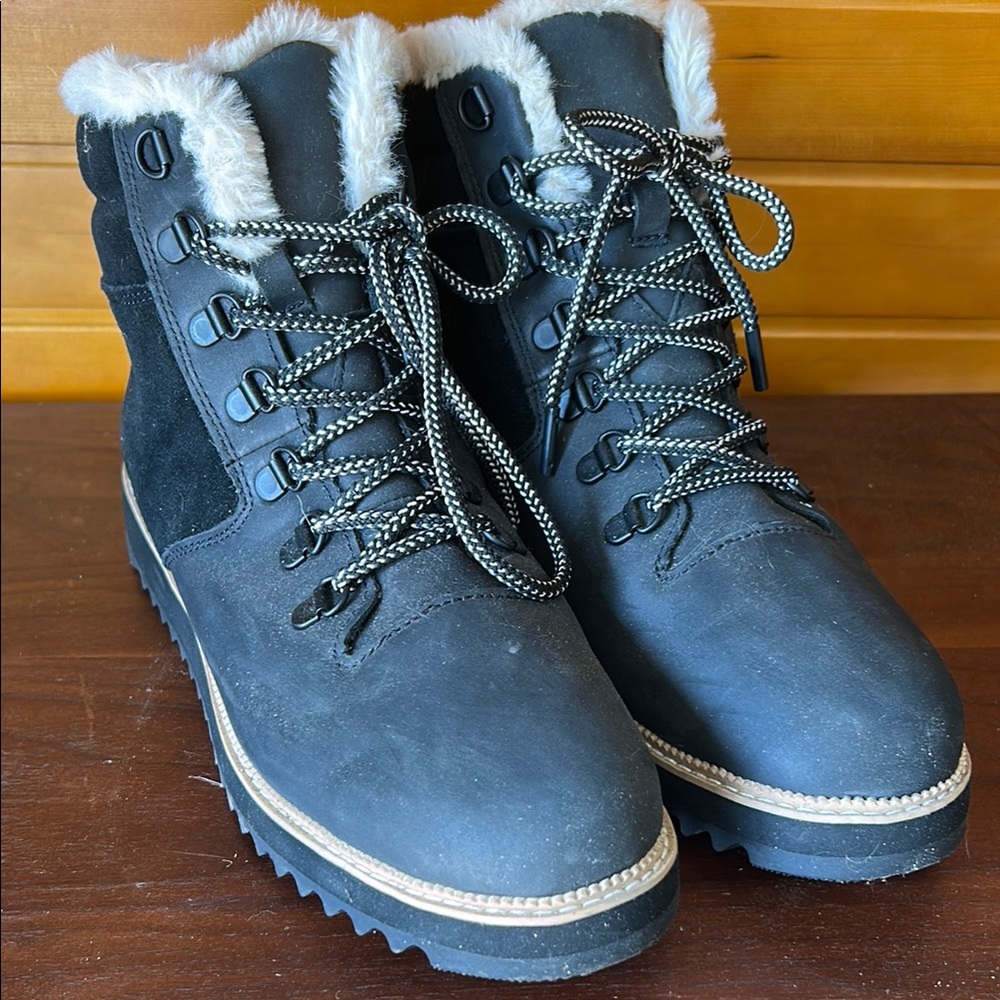 Toms Black Ankle Boots with Fur Trim